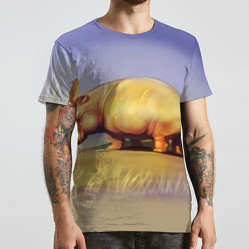 

Men's Unisex Tee T shirt 3D Print Graphic Prints Hippopotamus Plus Size Print Short Sleeve Casual Tops Basic Designer Big and Tall Blue