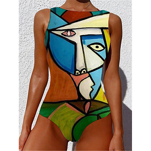

Women's One Piece Monokini Swimsuit Tummy Control Slim Abstract Green Swimwear Strap Bathing Suits New Casual Sexy / Padded Bras / Beach