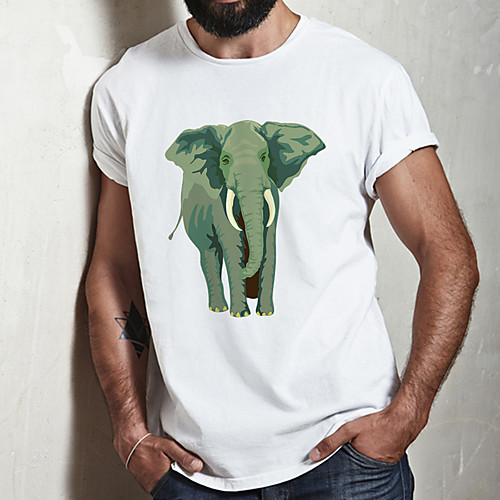 

Men's Unisex Tee T shirt Hot Stamping Graphic Prints Elephant Plus Size Print Short Sleeve Casual Tops Cotton Basic Fashion Designer Big and Tall White