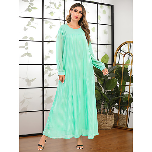 

Women's Swing Dress Maxi long Dress Light Green Long Sleeve Solid Color Spring Summer Casual / Daily Loose 2021 M L XL XXL