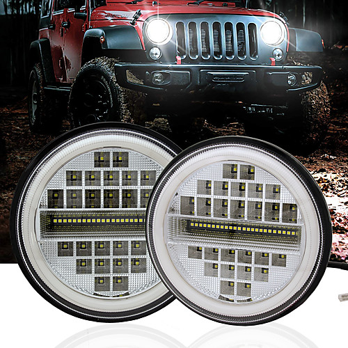 

OTOLAMPARA New Arrival 230W 7 Rows LED Headlight H4 Double Colors Ring Angle Eye 4 in 1 Function Wrangler LED Headlight 2pcs