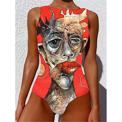 

Women's One Piece Monokini Swimsuit Tummy Control Slim Abstract Orange Swimwear Strap Bathing Suits New Casual Sexy / Padded Bras / Beach