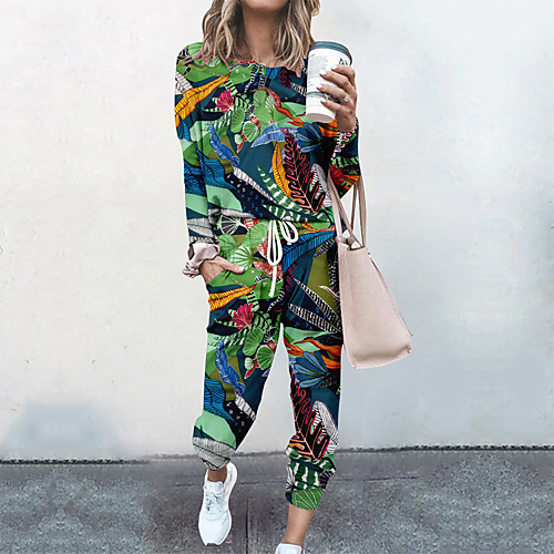 

Women's Basic Streetwear Floral Vacation Casual / Daily Two Piece Set Tracksuit T shirt Pant Loungewear Drawstring Print Tops