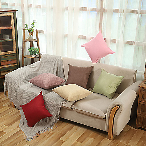 

1 Pc Solid Color Cushion Cover One Side Print 45x45cm Faux Linen for Sofa Bedroom
