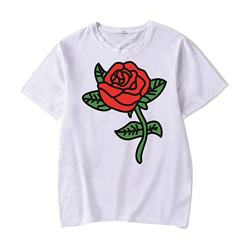 

Men's Unisex Tee T shirt Hot Stamping Anime Graphic Prints Plus Size Rose flower Print Short Sleeve Casual Tops Cotton Basic Designer Big and Tall White Black Red