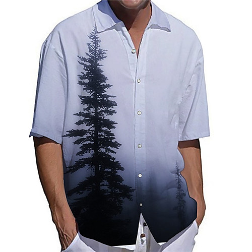 

Men's Shirt 3D Print Scenery Tree Plus Size 3D Print Button-Down Short Sleeve Casual Tops Casual Fashion Streetwear Breathable Gray