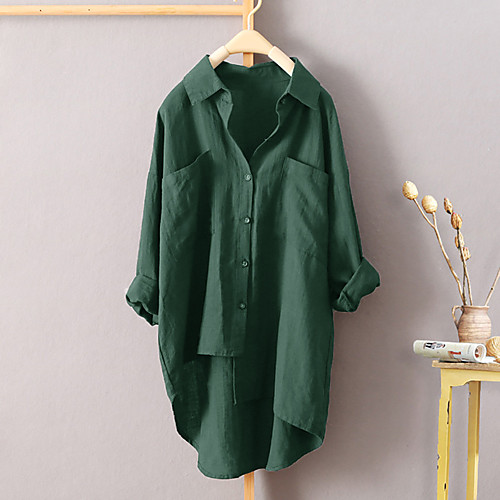 

Women's Coat Casual / Daily Summer Long Coat Shirt Collar Regular Fit Casual Jacket Solid Color Others Blue Gray