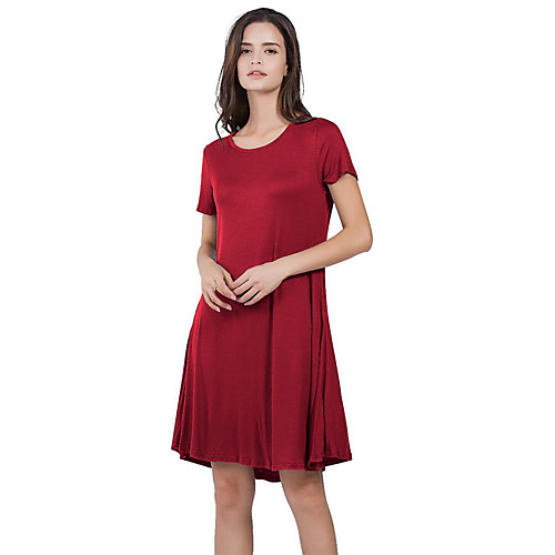 

Women's Sheath Dress Knee Length Dress Blue Black Red Brown Short Sleeve Solid Color Fall Summer Casual Slim 2021 S M L XL XXL / Cotton / Cotton