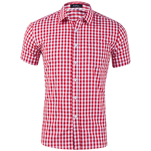 

Men's Shirt Tartan Short Sleeve Casual Tops Cotton Simple Casual Breathable Comfortable Blue Purple Blushing Pink