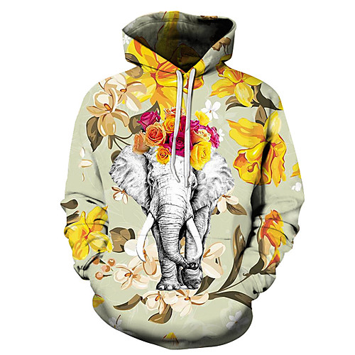 

Men's Unisex Plus Size Pullover Hoodie Sweatshirt Graphic Prints Elephant Print Hooded Casual Daily Holiday 3D Print Basic Designer Hoodies Sweatshirts Long Sleeve Blue Yellow Gray