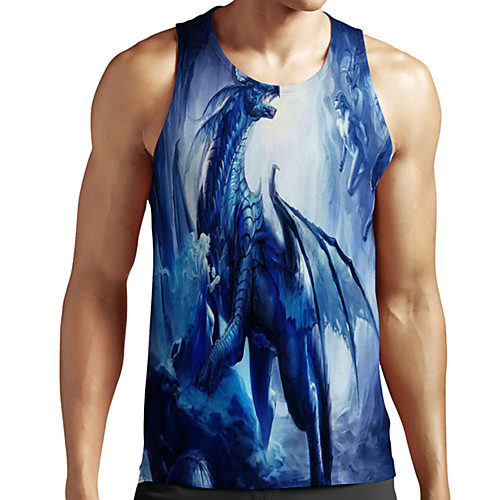 

Men's Unisex Tank Top Undershirt 3D Print Graphic Prints Dinosaur Plus Size Print Sleeveless Casual Tops Basic Designer Big and Tall Blue