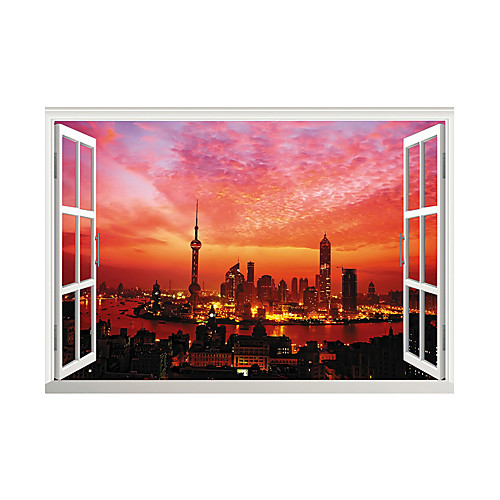 

3D False Window City Sunset Night View Home Children's Room Background Decoration Can Be Removed Stickers