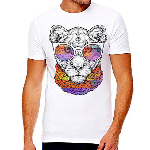 

Men's Unisex Tee T shirt Hot Stamping Graphic Prints Lion Plus Size Print Short Sleeve Casual Tops Cotton Basic Designer Big and Tall White