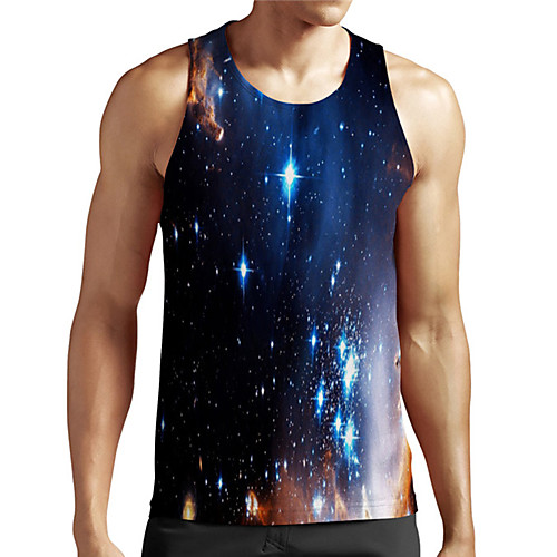 

Men's Unisex Tank Top Undershirt 3D Print Galaxy Graphic Prints Plus Size Print Sleeveless Casual Tops Basic Designer Big and Tall Blue