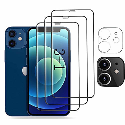 

amnie screen protector protective film [3 pieces] camera protective film [1 piece] for iphone 12 mini [5.4 inch], [9h hardness] [anti-scratch] [anti-oil] [anti-bubbles] - black