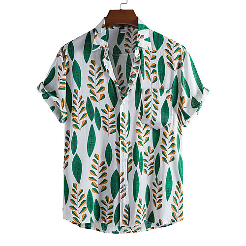 

Men's Shirt Leaves Button-Down Short Sleeve Casual Tops Casual Fashion Breathable Comfortable Red Yellow Green