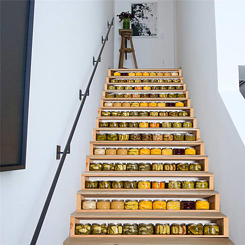 

Creative 3d Staircase Diy Sticker Vegetable Canned Food Rack Home Decoration Sticker Waterproof 3d Three-dimensional Wall Sticker 13 Piece Set