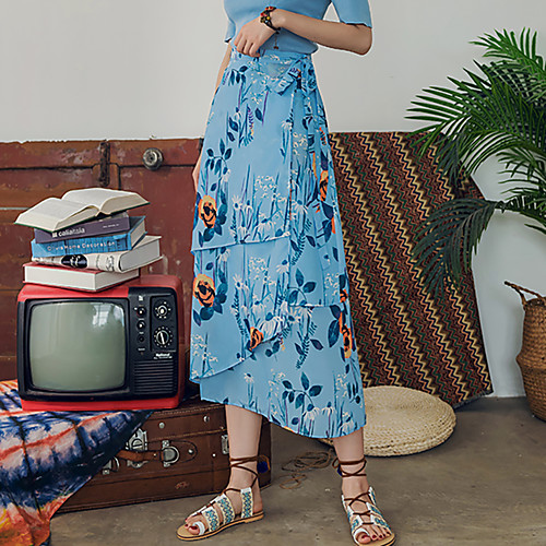 

Women's Holiday Weekend Basic Streetwear Skirts Floral / Botanical Layered Print Blue