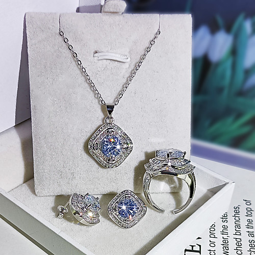 

Women's Clear Cubic Zirconia Jewelry Set Geometrical Blessed Luxury Elegant European Earrings Jewelry Silver For Wedding Party Evening Festival 1 set