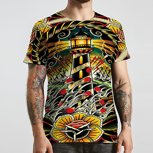 

Men's Unisex Tee T shirt 3D Print Floral Graphic Prints Plus Size Print Short Sleeve Casual Tops Basic Designer Big and Tall Yellow
