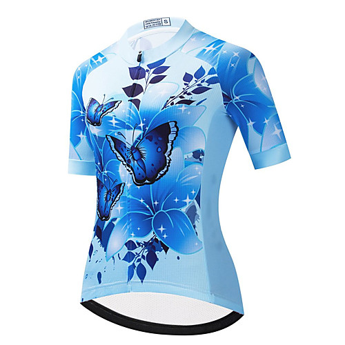 

21Grams Women's Short Sleeve Cycling Jersey Summer Spandex Polyester Blue Butterfly Floral Botanical Bike Jersey Top Mountain Bike MTB Road Bike Cycling Quick Dry Moisture Wicking Breathable Sports