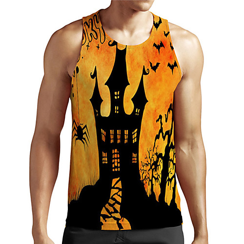

Men's Unisex Tank Top Undershirt 3D Print Graphic Prints Castle Plus Size Print Sleeveless Casual Tops Basic Designer Big and Tall Orange