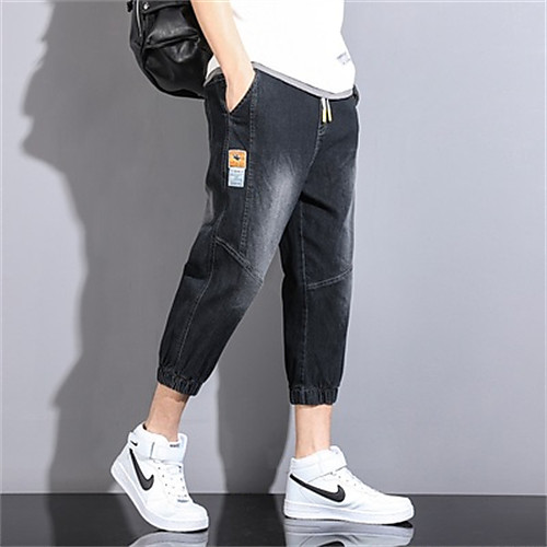 

Men's Chino Jeans Pants Patterned Letter Calf-Length Black Blue Gray