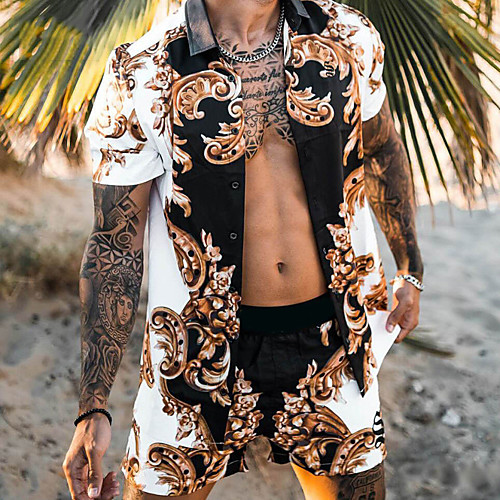 

Men's Shirt Suits Shirt Floral Button-Down Short Sleeve Casual Tops Casual Fashion Breathable Comfortable Rainbow