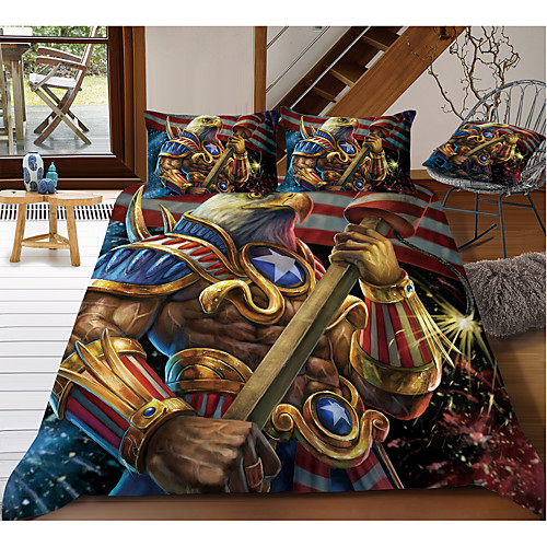 

3D Digital Funny Eagle and American Flag Print 3-Piece Duvet Cover Set Hotel Bedding Sets Soft, Include 1 Duvet Cover, 2 Pillowcases for Double/Queen/King(1 Pillowcase for Twin/Single)