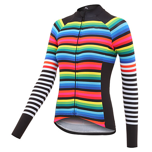 

21Grams Women's Long Sleeve Cycling Jersey Spandex Polyester Red White Stripes Patchwork Bike Jersey Top Mountain Bike MTB Road Bike Cycling Quick Dry Moisture Wicking Breathable Sports Clothing