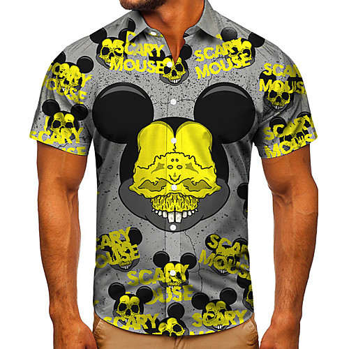 

Men's Shirt 3D Print Graphic Prints Skull Button-Down Short Sleeve Street Tops Casual Fashion Classic Breathable Gray