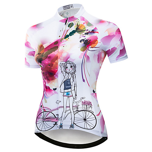 

21Grams Women's Short Sleeve Cycling Jersey Summer Spandex Polyester White Floral Botanical Graffiti Bike Jersey Top Mountain Bike MTB Road Bike Cycling Quick Dry Moisture Wicking Breathable Sports