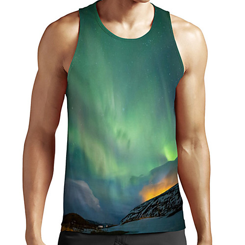 

Men's Unisex Tank Top Undershirt 3D Print Scenery Graphic Prints Plus Size Print Sleeveless Casual Tops Basic Fashion Designer Breathable Green