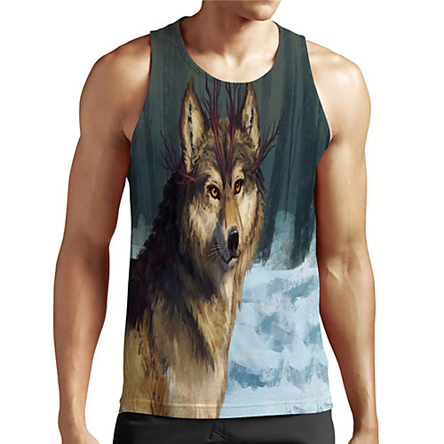 

Men's Unisex Tank Top Undershirt 3D Print Graphic Prints Wolf Plus Size Print Sleeveless Casual Tops Basic Designer Big and Tall Gray