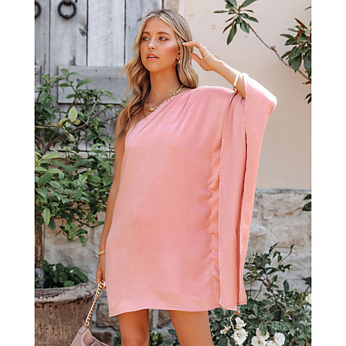 

Women's A Line Dress Short Mini Dress Blue Blushing Pink Apricot Short Sleeve Solid Color Spring Summer Casual / Daily Loose 2021 S M L XL