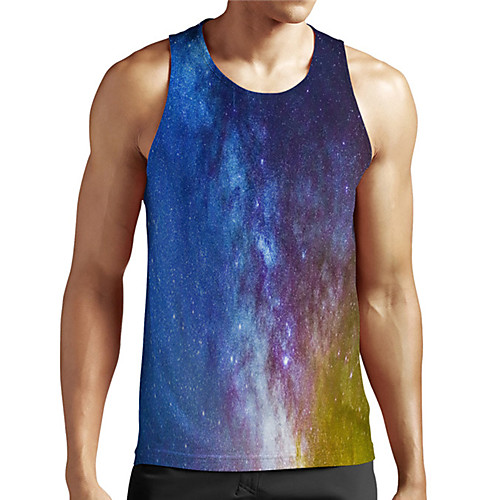 

Men's Unisex Tank Top Undershirt 3D Print Galaxy Graphic Prints Plus Size Print Sleeveless Casual Tops Basic Designer Big and Tall Blue