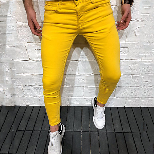 

Men's Classic Style Jeans Pants Solid Color Yellow Wine Light gray Navy Blue