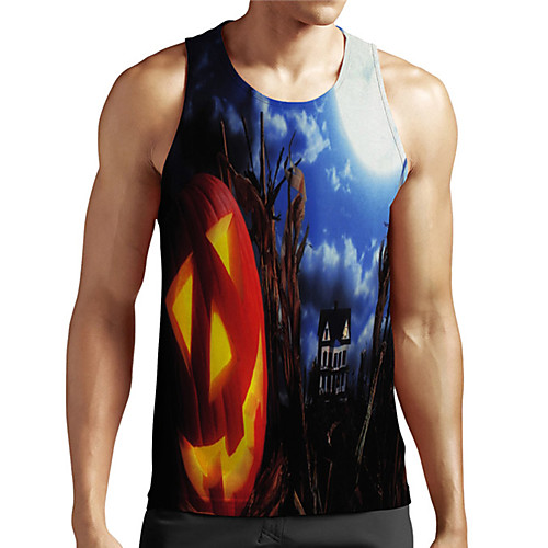 

Men's Unisex Tank Top Undershirt 3D Print Graphic Prints Pumpkin Plus Size Print Sleeveless Casual Tops Basic Designer Big and Tall Blue