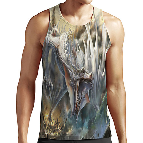 

Men's Unisex Tank Top Undershirt 3D Print Graphic Prints Dinosaur Plus Size Print Sleeveless Casual Tops Basic Designer Big and Tall Light gray