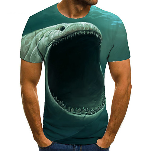 

Men's Unisex Tee T shirt 3D Print Graphic Prints Fish Plus Size Print Short Sleeve Casual Tops Basic Fashion Designer Big and Tall Blue