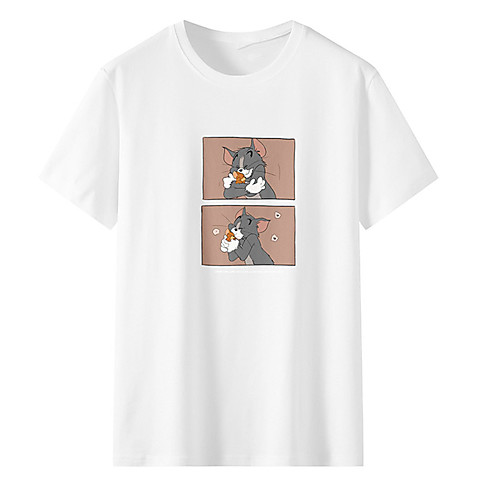 

Men's Unisex Tee T shirt Hot Stamping Cartoon Graphic Prints Animal Plus Size Print Short Sleeve Casual Tops Cotton Basic Fashion Designer Big and Tall White Black Light gray