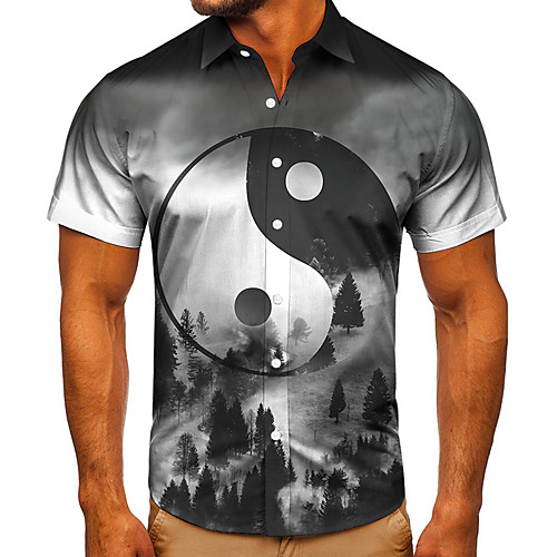 

Men's Shirt 3D Print Graphic Prints Gossip Button-Down Short Sleeve Street Tops Casual Fashion Classic Breathable Gray