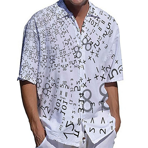 

Men's Shirt 3D Print Letter Plus Size 3D Print Button-Down Short Sleeve Casual Tops Casual Fashion Streetwear Breathable White / Sports