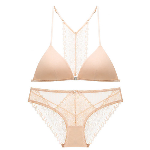 

Women's Bra & Panty Set Wireless 3/4 Cup Solid Color Sexy Blushing Pink