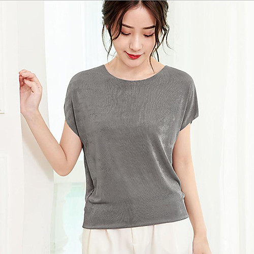 

Women's T shirt Plain Round Neck Basic Tops Black Blue Blushing Pink