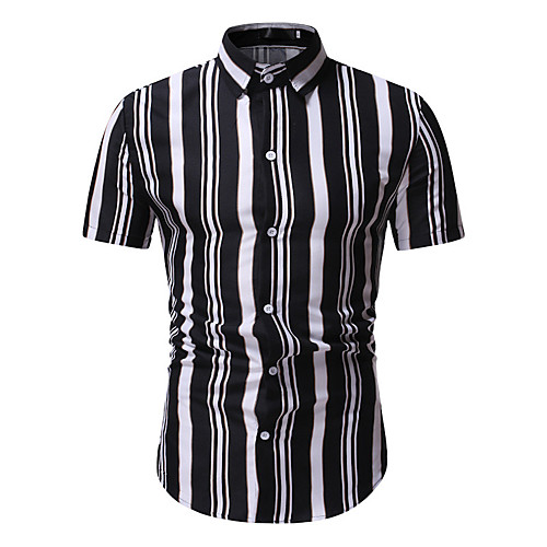 

Men's Shirt Striped Button-Down Short Sleeve Casual Tops Casual Fashion Breathable Comfortable Black Red Navy Blue