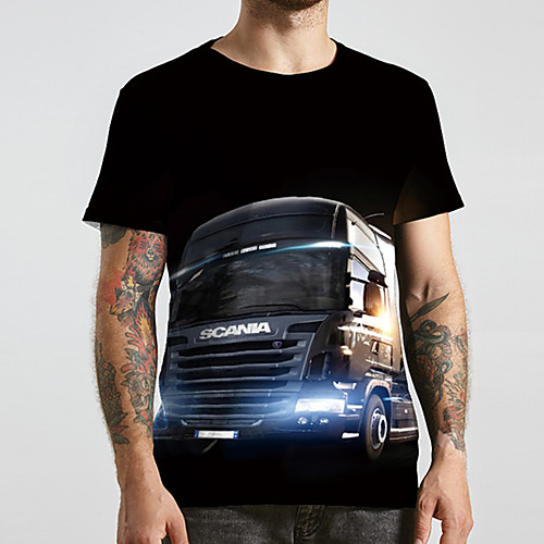 

Men's Unisex Tee T shirt 3D Print Graphic Prints Car Plus Size Print Short Sleeve Casual Tops Basic Designer Big and Tall Black