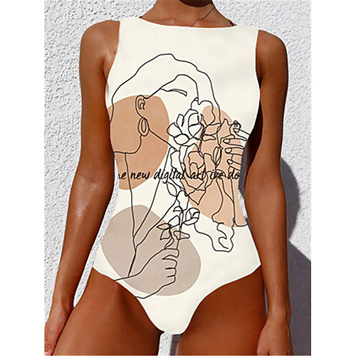 

Women's One Piece Monokini Swimsuit Tummy Control Slim Abstract White Swimwear Strap Bathing Suits New Casual Sexy / Padded Bras / Beach