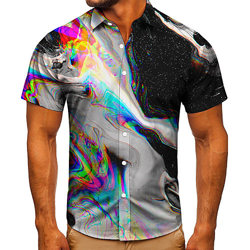 

Men's Shirt 3D Print Abstract Graphic Prints Button-Down Short Sleeve Street Tops Casual Fashion Classic Breathable Black