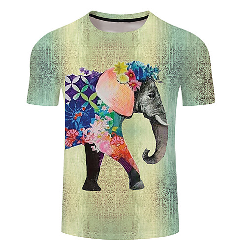 

Men's Unisex Tee T shirt 3D Print Floral Graphic Prints Elephant Plus Size 3D Print Short Sleeve Casual Tops Basic Designer Big and Tall Light Green